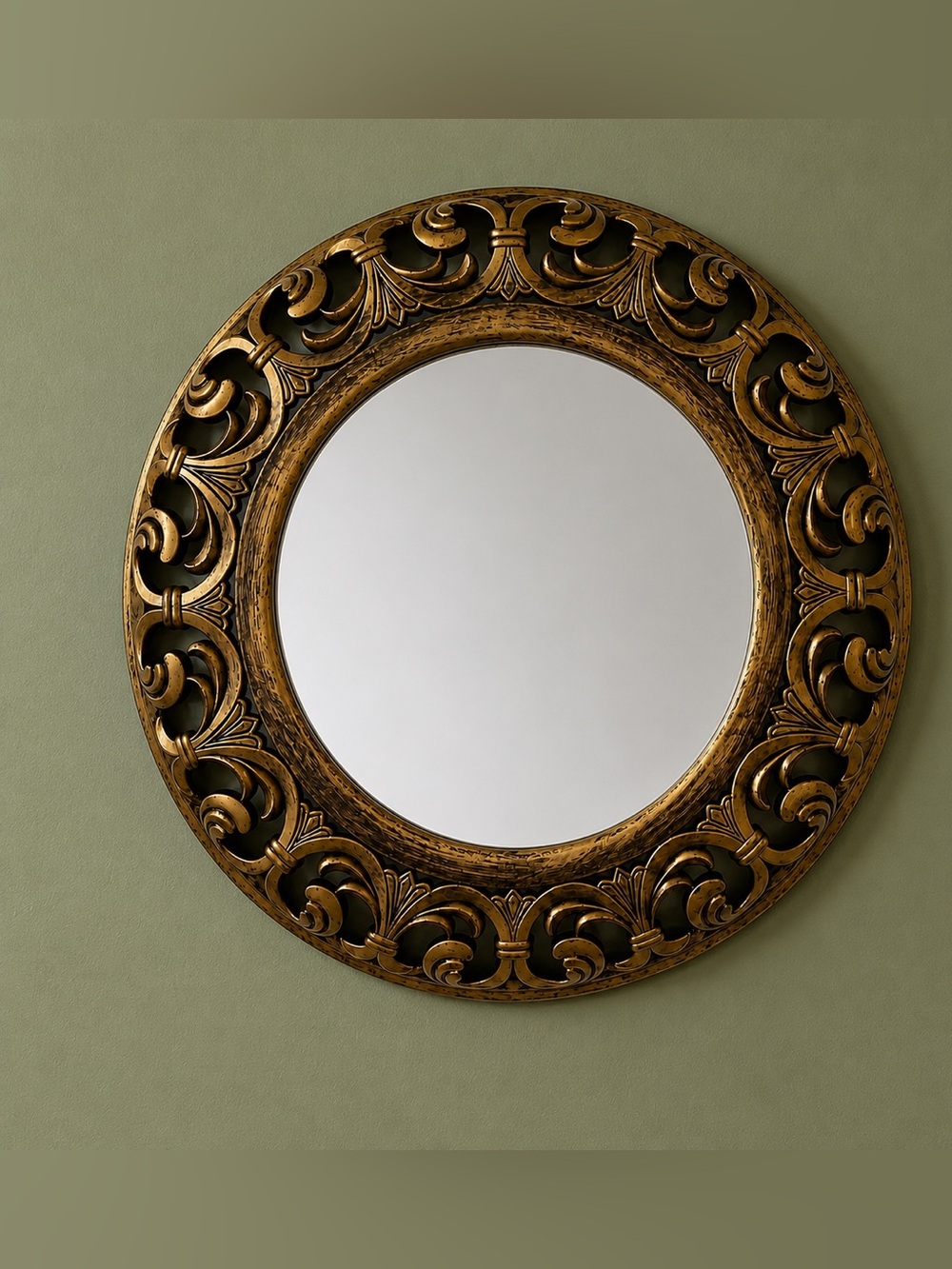 Ornate Round Gold Wall Mirror – Vintage Baroque Hollywood Regency Style